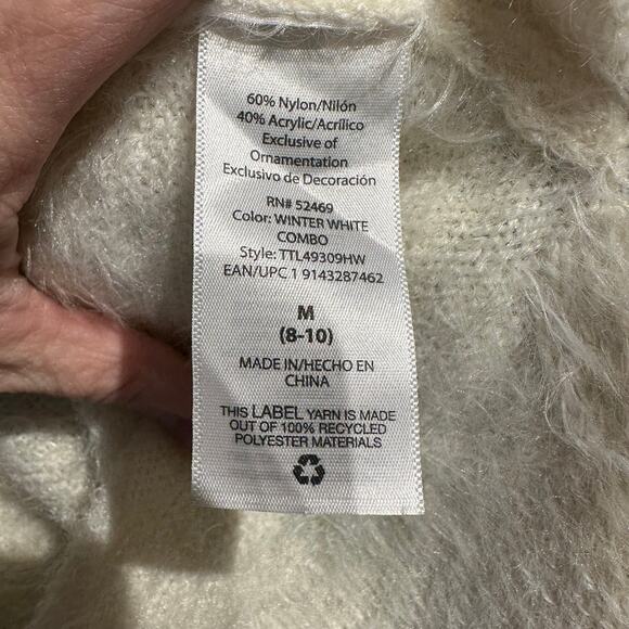 Time & Tru Size Medium Fuzzy Fire Iceland Sweater Cream Pink Turquoise Cozy - Picture 8 of 8